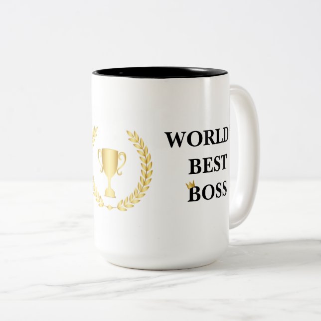 Die beste Boss-Tasse der Welt mit Crown and Trophy Zweifarbige Tasse (VorderseiteRechts)