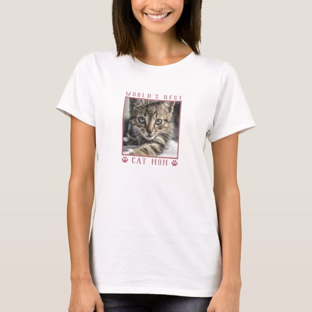 Die beste Cat-Mama der Welt Rosa Paw Prints Pet Fo T-Shirt (Vorderseite)