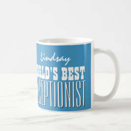 Die beste EMPFANGSDAME der Welt blaues und weißes Kaffeetasse