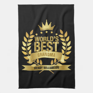 Die beste Großmutter der Welt Gold Black Geschirrtuch
