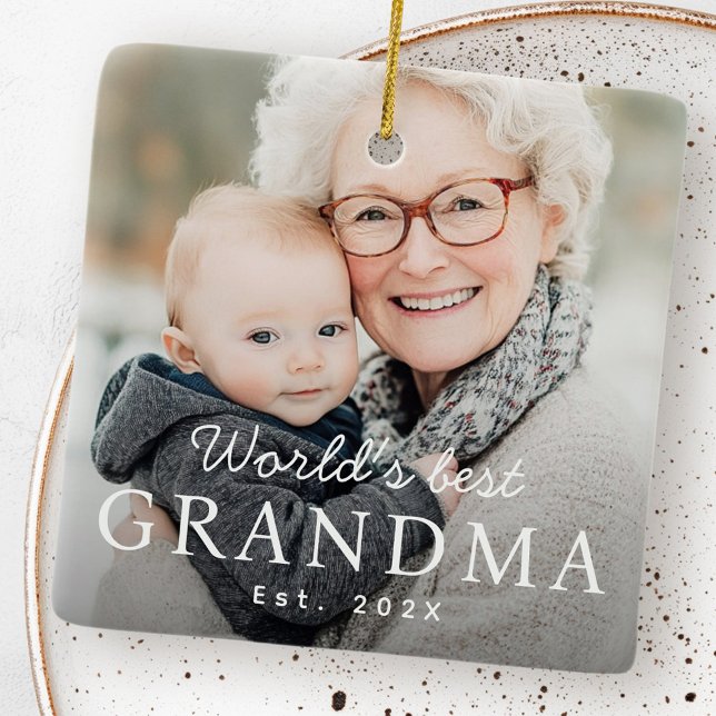 Die beste Großmutter der Welt im Foto des vergange Keramikornament (World's best grandma grandmother est year photo ceramic ornament)