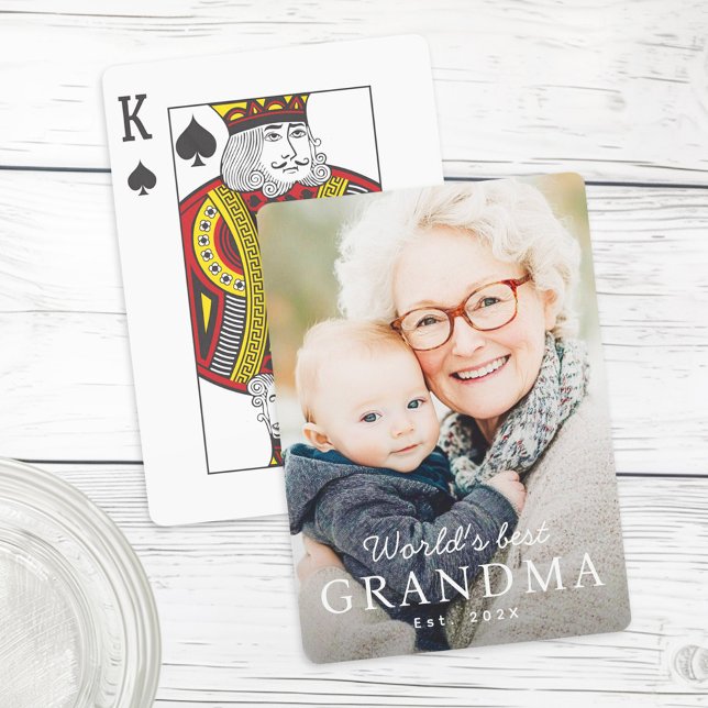Die beste Großmutter der Welt im Foto des vergange Spielkarten (World's best grandma grandmother est year photo poker cards)