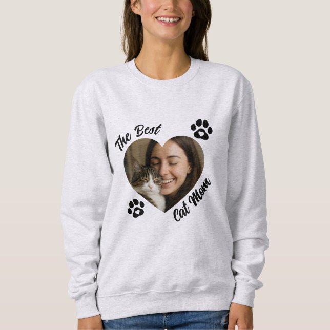 "Die beste Katzenmutter" Personalisiertes Foto-Her Sweatshirt (Vorderseite)