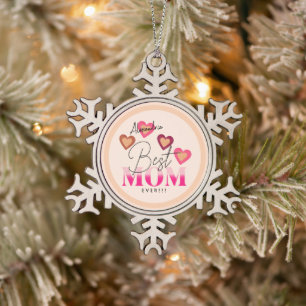 Die beste Mama aller Zeiten, rosa Herzen Schneeflocken Zinn-Ornament
