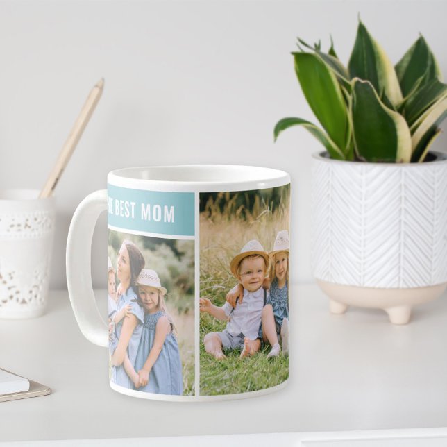 Die beste Mama Aqua Blue Mütter Day Foto Collage Kaffeetasse (Von Creator hochgeladen)
