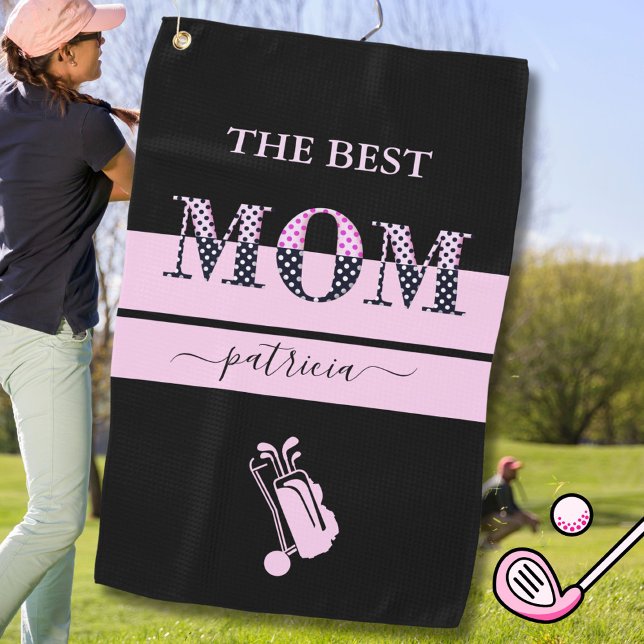 Die beste Mama, die Stilvolle Schwarz-Rosa-Buchsta Golfhandtuch (Von Creator hochgeladen)