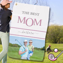 Die beste Mama Foto Stilvoll rosa Lavendel Letting Golfhandtuch