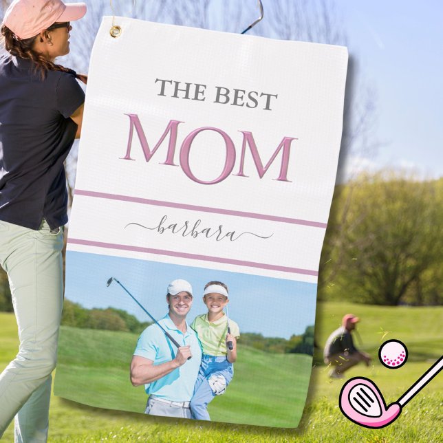 Die beste Mama Foto Stilvoll rosa Lavendel Letting Golfhandtuch (Von Creator hochgeladen)