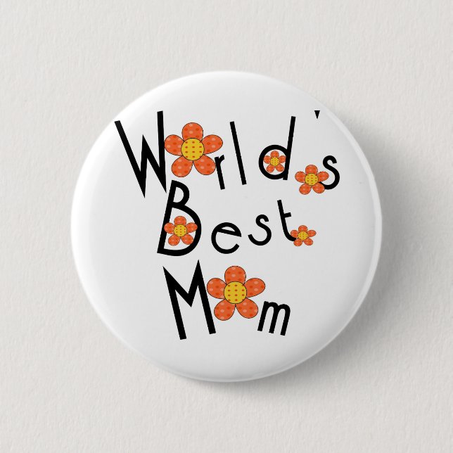 Die beste Mama Funky Blumen Welt Button (Vorderseite)