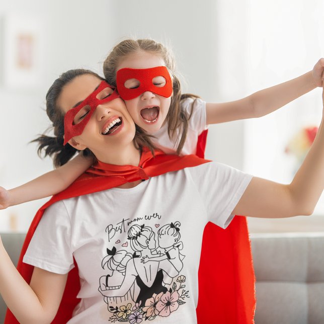 Die beste Mama für Mama, Kinder und Blume T-Shirt (Best Mom ever mum, children and flowers ladies T-Shirt)