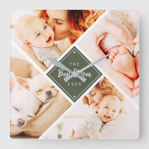Die beste Mama für moderne, individuelle Fotos Quadratische Wanduhr