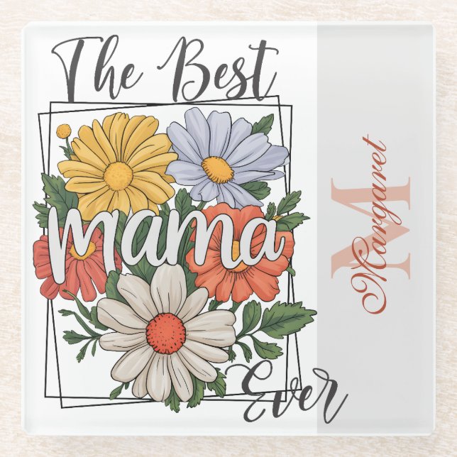 Die beste Mama-jemals-Blumendrucke Glasuntersetzer (Vorderseite)