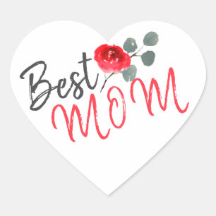 Die beste Mama Rote Rose Wasserfarben Muttertag Herz-Aufkleber