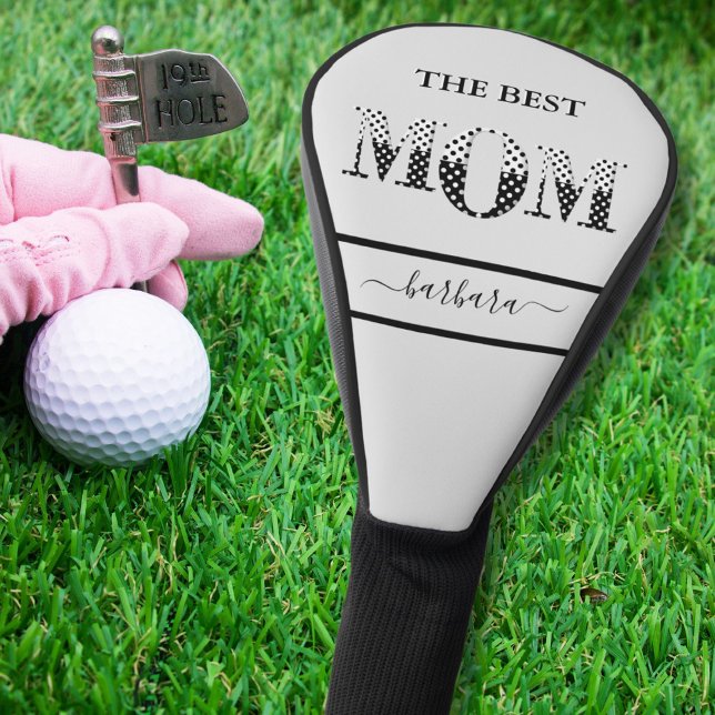 Die beste Mama Stilvolle Schwarz-weiße Schrift Golf Headcover (Von Creator hochgeladen)