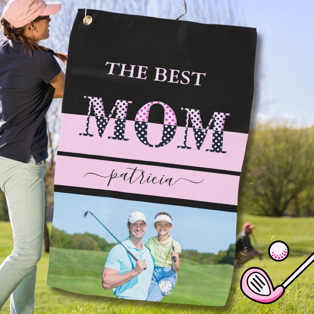 Die beste Mama Stilvolles Foto Schwarz Pink Lettin Golfhandtuch (Von Creator hochgeladen)