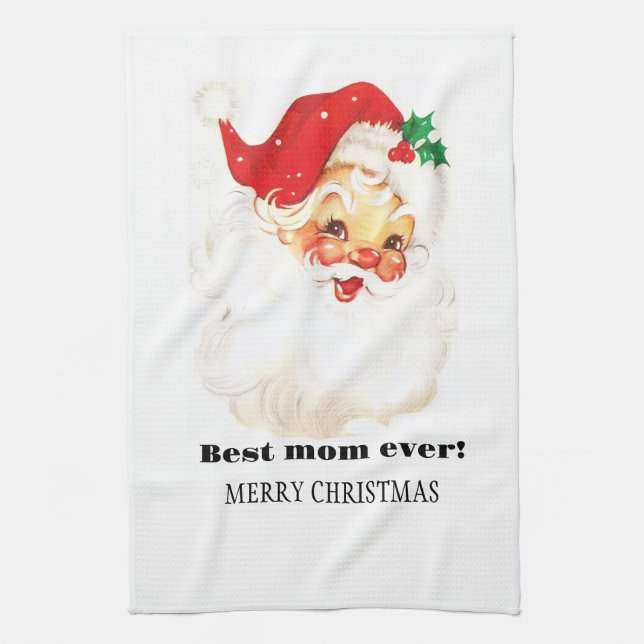 Die beste Mutter der Welt, Retro Santa Claus Geschirrtuch (Vertikal)