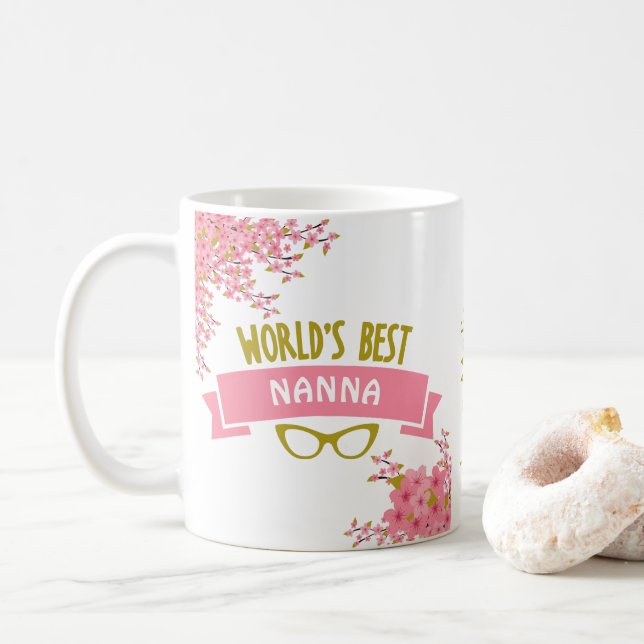 Die beste Nanna Hübsch Pink Floral der Welt Kaffeetasse (Mit Donut)