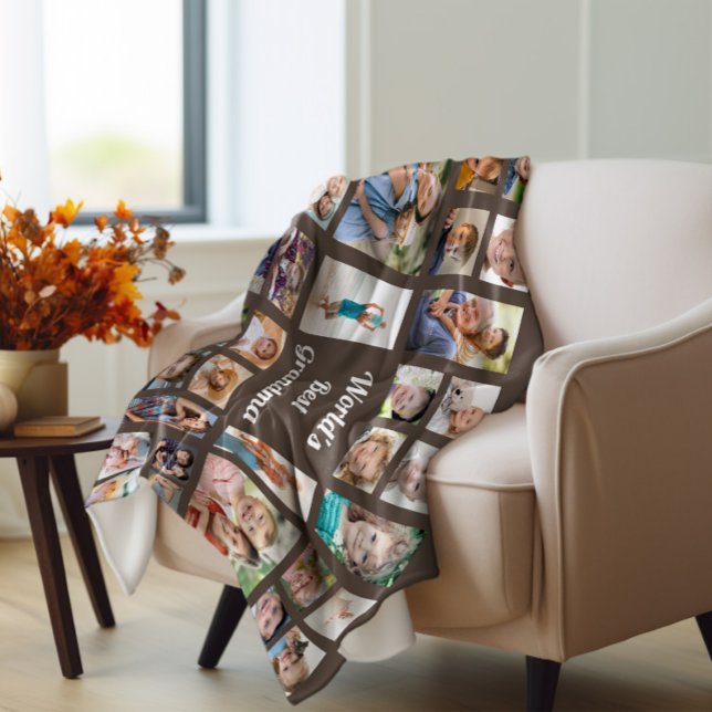 Die beste Oma-32-Familie der Welt - FotoCollage Br Fleecedecke (World's Best Grandma 32-photo fleece blanket)