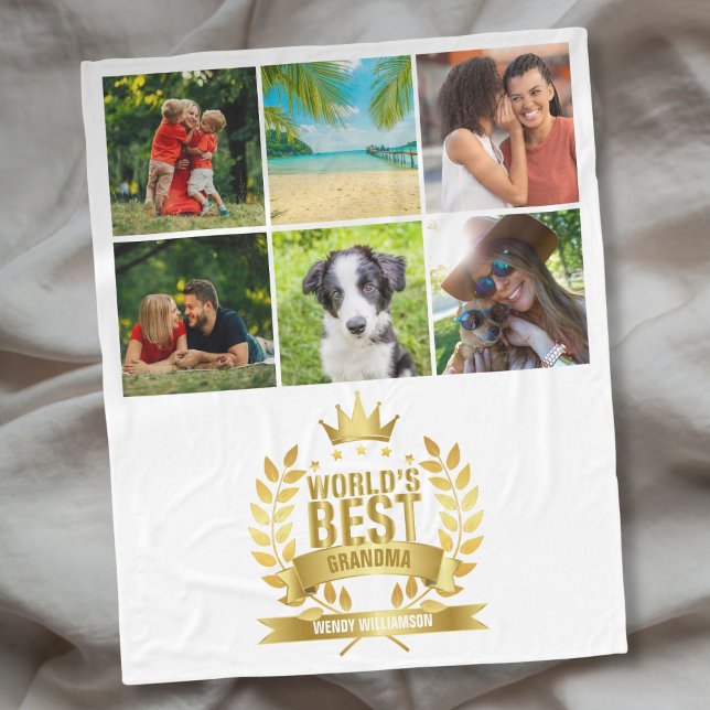 Die beste Oma der Welt, Großmutter 6 FotoCollage Fleecedecke (World's Best Grandma Grandmother 6 Photo Collage Fleece Blanket)