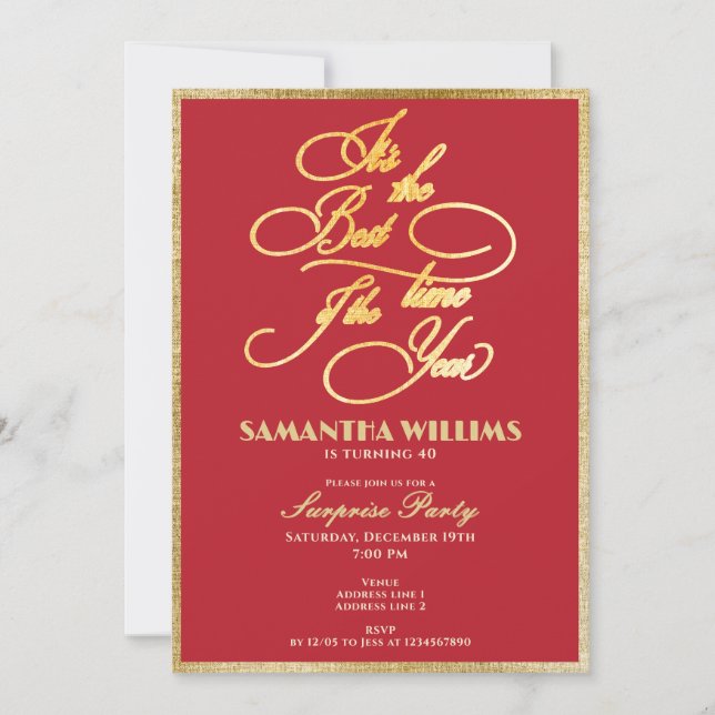 Die beste Zeit des Jahres Rot Elegant jedes Alters Einladung (Vorderseite)