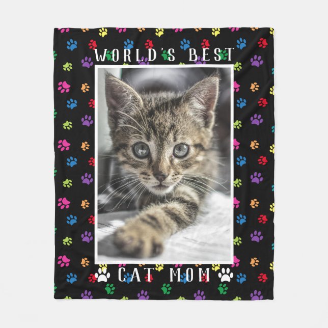 Die besten Cat Mama Pet Foto farbenfrohe Paw Print Fleecedecke (Vorderseite)