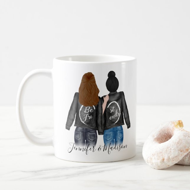 Die besten Freunde der Brünetten Dark Bun Hair BES Kaffeetasse (Mit Donut)