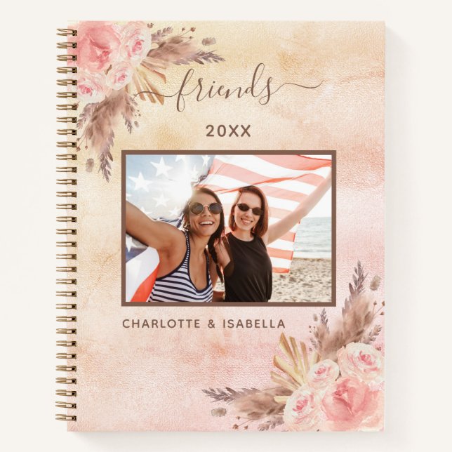 Die besten Freunde Foto Pampas Rosa Rose Gold Notizbuch (Vorderseite)