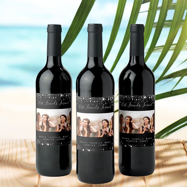 Die besten Freunde Foto Schwarz-Silber-Glitzer Sta Weinetikett (Von Creator hochgeladen)