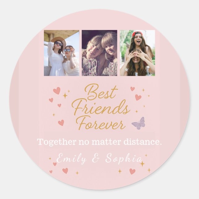 Die besten Freunde für immer - 3 Foto Collage Stic Runder Aufkleber (Vorderseite)