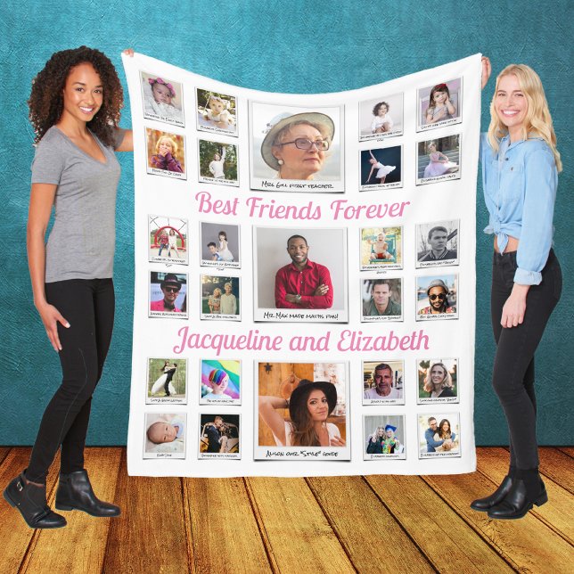 Die besten Freunde für immer BESTE FREUNDIN Bestie Fleecedecke (Best Friends Forever White Fleece Blanket with custom photo collage)