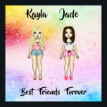 Die besten Freunde für immer Blonde Brünette Farbs Poster<br><div class="desc">Best Friends Forever Blonde Brünett Color Splash Design personalisiert mit zwei Namen</div>