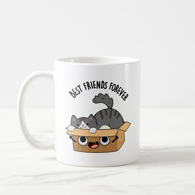 Die besten Freunde für immer Funny Cat and Box Puf Kaffeetasse (Links)