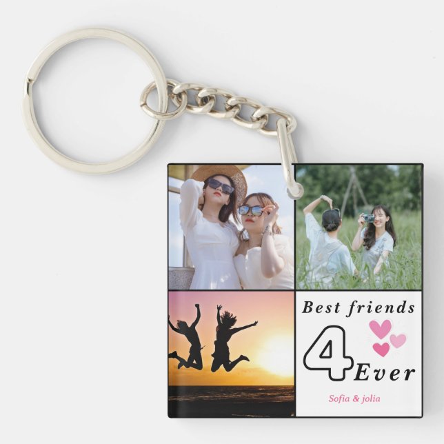 Die besten Freunde für immer - individuelle 3-Foto Schlüsselanhänger (Vorderseite)
