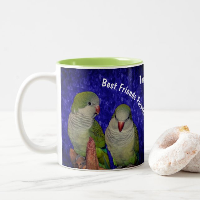 Die besten Freunde für immer Niedlicher Vogel Pers Zweifarbige Tasse (Mit Donut)