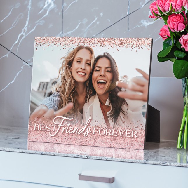Die besten Freunde für immer Rosa Glitzer Foto Kee Fotoplatte (Best Friends Forever Pink Glitter Photo Keepsake Plaque)
