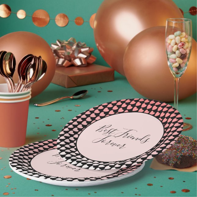 Die besten Freunde für immer rosa Herz Pappteller (Multi)