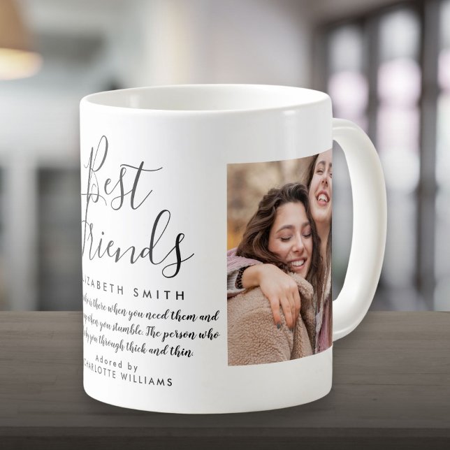 Die besten Freunde Modernes, elegantes Skriptangeb Kaffeetasse (Best Friends Modern Elegant Script Quote 2 Photo Coffee Mug)