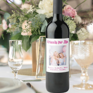 Die besten Freunde Rosa Foto Namen Partys Weinetikett