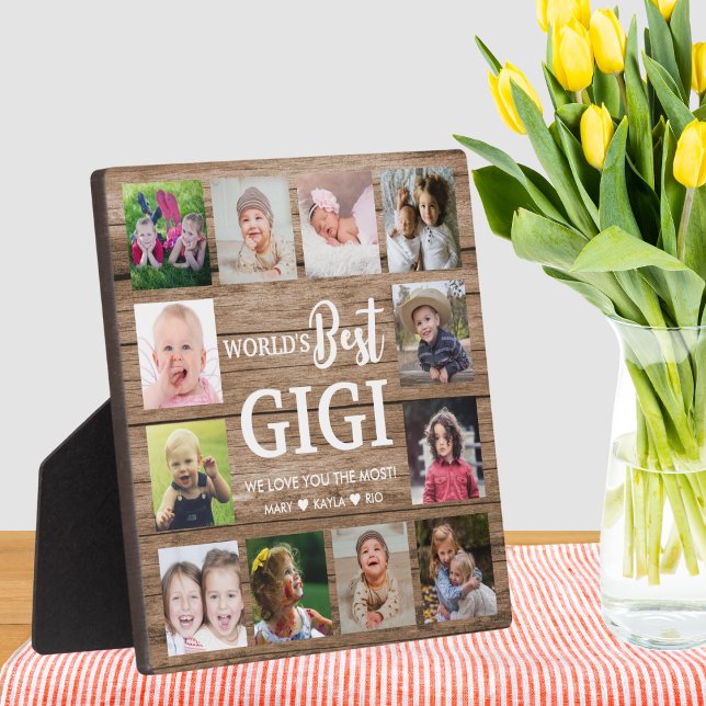 Die besten Gigi Grandkids 12 FotoCollage Fotoplatte (World's Best Gigi Grandkids 12 Photo Collage Plaque)