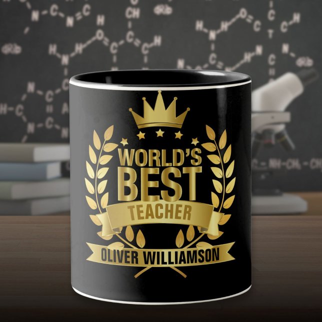 Die besten Lehrer Schwarz und Gold 5 Sterne Zweifarbige Tasse (World's Best Teacher Black And Gold 5 Star Two-Tone Coffee Mug)