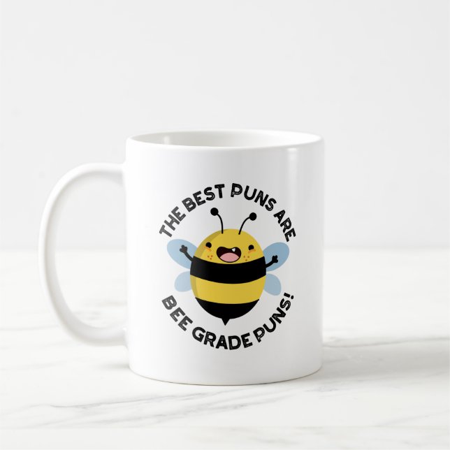 Die besten Puns sind Bee Grade Puns Funny Bug Pun Kaffeetasse (Links)