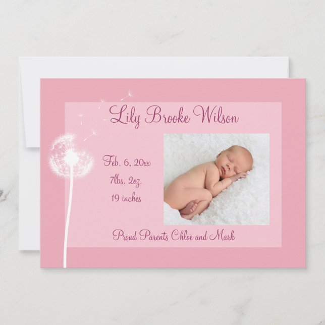 Die besten Wünsche!!! Geburtsankündigung 1 (pink) Ankündigung (Vorderseite)