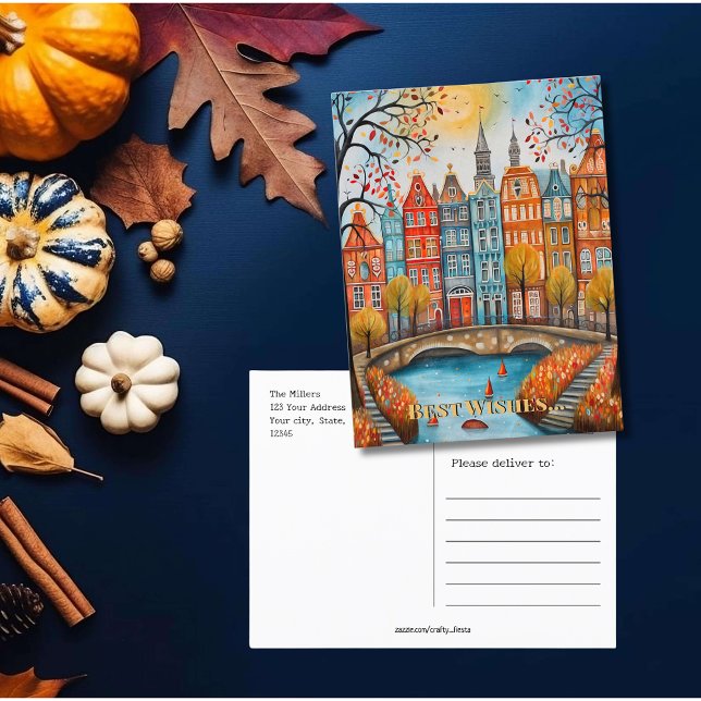 Die besten Wünsche nach einem Whimsical Fall in Am Postkarte (Best Wishes Whimsical Fall in Amsterdam Postcard)