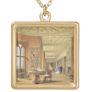 Die Bibliothek, Windsor Schloss, 1838 (Farbelitho) Vergoldete Kette