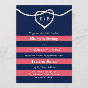 Die Bindung der Knot Coral & Navy Hochzeitseinladu Einladung