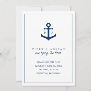 Die Bindung der Knot Monogram Navy Blue Anchor Nau Save The Date