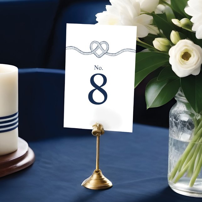 Die Bindung des Knochenknochens Herz-Nautik-Weiß u Tischnummer (Tying The Knot Rope Heart Nautical White & Navy Table Number)