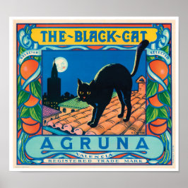 Die Black Cat Agruna Valencia Orange Vintag Cool Poster