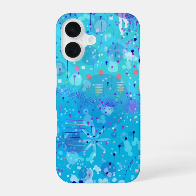 Die Blasenmaschine: Blaue abstrakte Kunst  iPhone 16 Hülle (Rückseite)