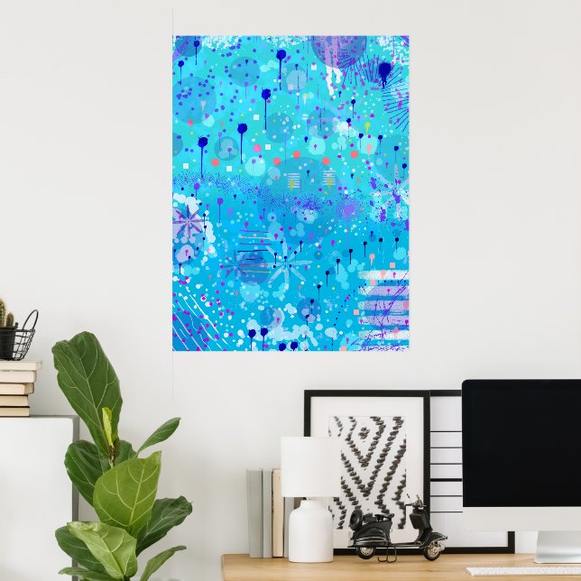 Die Blasenmaschine: Blaue abstrakte Kunst  Poster (Heimbüro)